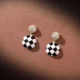 Checkerboard Zircon Inlaid Earrings - S925 Silver