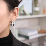 Checkerboard Zircon Inlaid Earrings - S925 Silver