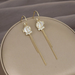 Fish Pattern Shell Earrings, 925 Silver, Niche Design