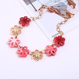 Chunky Acrylic Flower Beads Necklace with Plated Chain