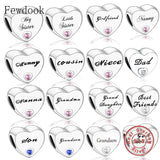 925 Silver Family Love Heart Bead Charm