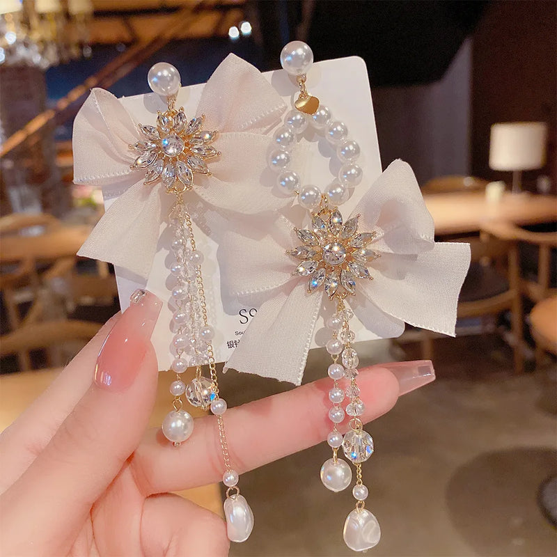925 Silver Needle Flash Rhinestone Tassel Earrings Personality Earrings