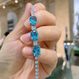 925 Silver Aquamarine Stone Bracelet Women Fine Jewelry