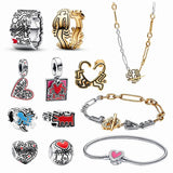 925 Silver Flower Line Art Love Charms for Bracelet