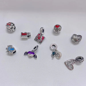 925 Silver Flower Line Art Love Charms for Bracelet