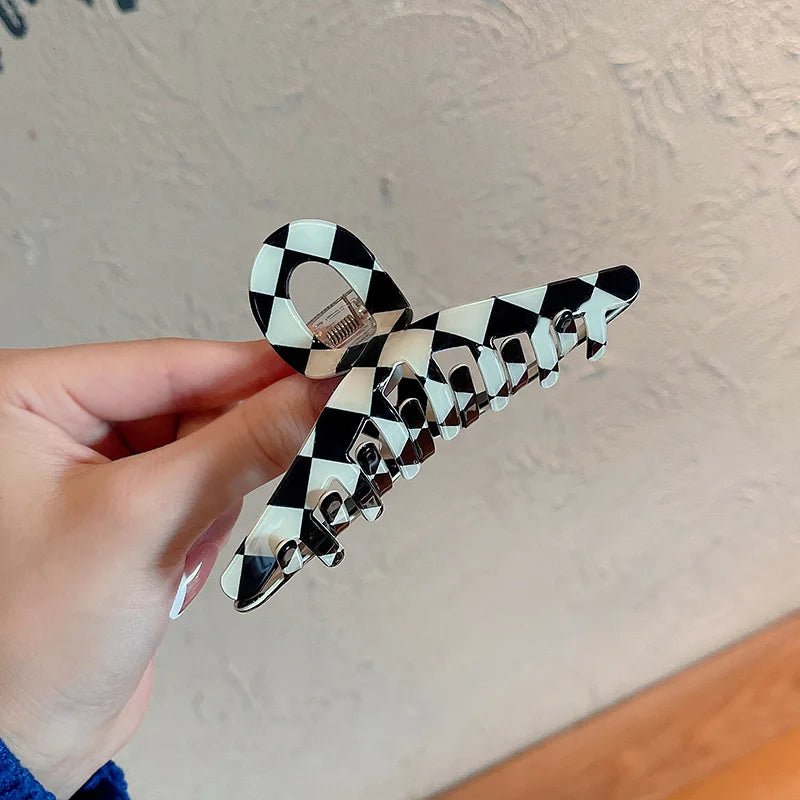 Acetic Acid Checkered Plaid Hair Claw Clips Hair Rope For Girls