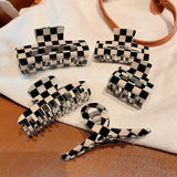 Acetic Acid Checkered Plaid Hair Claw Clips Hair Rope For Girls