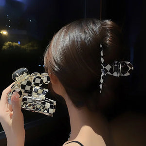 Acetic Acid Checkered Plaid Hair Claw Clips Hair Rope For Girls