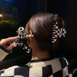 Acetic Acid Checkered Plaid Hair Claw Clips Hair Rope For Girls