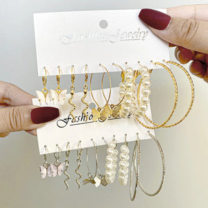 Geometric Diamond Stud Earrings Set Creative Acrylic Butterfly Snake Earrings
