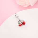 Cherry Fruit Dangle Charm 925 Silver Beads Bracelet DIY Jewelry