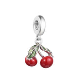 Cherry Fruit Dangle Charm 925 Silver Beads Bracelet DIY Jewelry