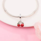 Cherry Fruit Dangle Charm 925 Silver Beads Bracelet DIY Jewelry
