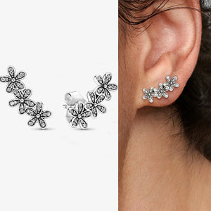 925 Silver Sparkling Star Gem Wings Stud Earrings Women Jewelry