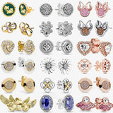 925 Silver Sparkling Star Gem Wings Stud Earrings Women Jewelry