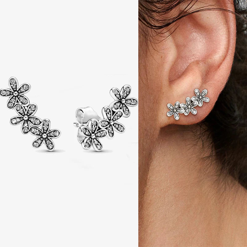 925 Silver Sparkling Star Gem Wings Stud Earrings Women Jewelry