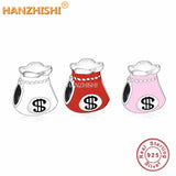 925 Silver Red Enamel Wallet Beads Charms for Bracelet