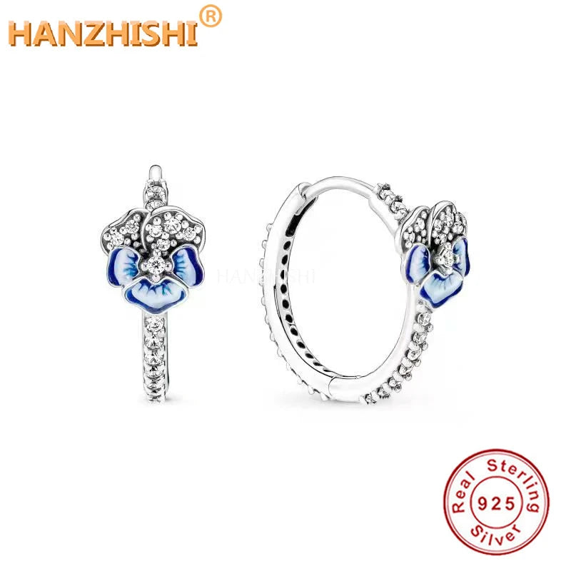925 Silver Flower Hoop Earrings Butterfly Design Gift