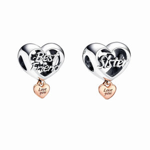 925 Silver Love You Sister Heart Charms for Bracelet DIY Jewelry