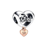 925 Silver Love You Sister Heart Charms for Bracelet DIY Jewelry