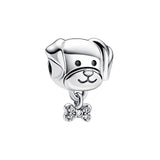 Autumn 925 Silver Dog & Bone Charms Beads Bracelet DIY Gift