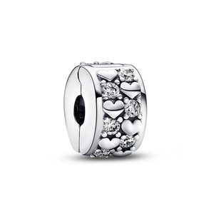 925 Silver Infinite Hearts Clip Charm Bead for Bracelet DIY Gift Jewelry