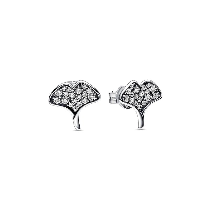 925 Silver Autumn Gingko Leaf Stud Earrings