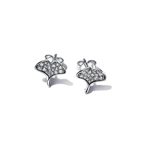 925 Silver Autumn Gingko Leaf Stud Earrings