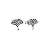 925 Silver Autumn Gingko Leaf Stud Earrings