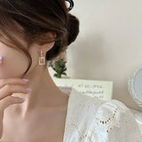 Geometric Square Retro Pearl Flower Earrings