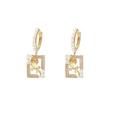 Geometric Square Retro Pearl Flower Earrings