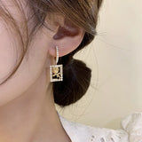 Geometric Square Retro Pearl Flower Earrings