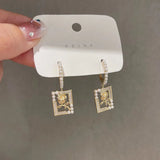 Geometric Square Retro Pearl Flower Earrings