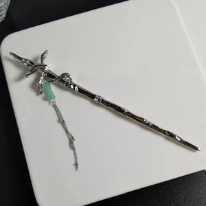Vintage Metal Headwear Aventurine Jade Stone Tassel Hair Stick