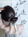 Vintage Metal Headwear Aventurine Jade Stone Tassel Hair Stick