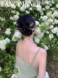 Vintage Metal Headwear Aventurine Jade Stone Tassel Hair Stick