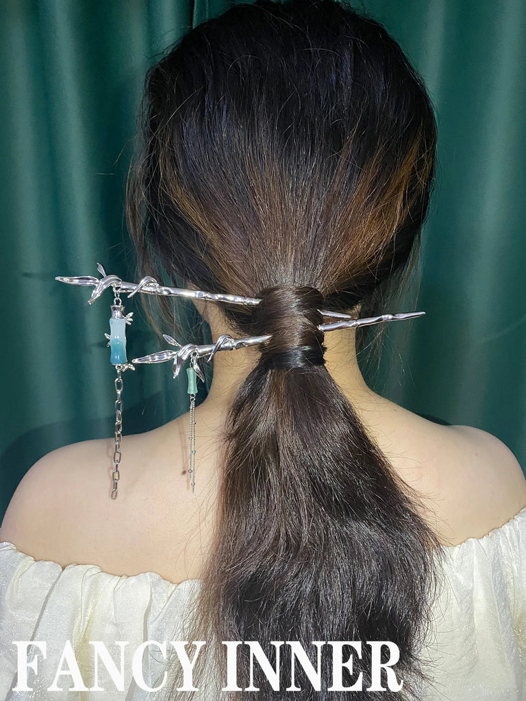 Vintage Aventurine Jade Stone Tassel Hairpin Hair Stick