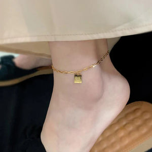 Beach Party Square Pendant Stainless Steel Anklet For Women