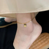 Beach Party Square Pendant Stainless Steel Anklet For Women
