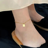 Beach Party Square Pendant Stainless Steel Anklet For Women