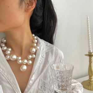Pearl Bead Choker Collarbone Necklace for Women