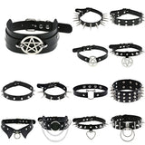 Vintage Charm Gothic Spike Rivet Collar Pendant Leather Pentagram