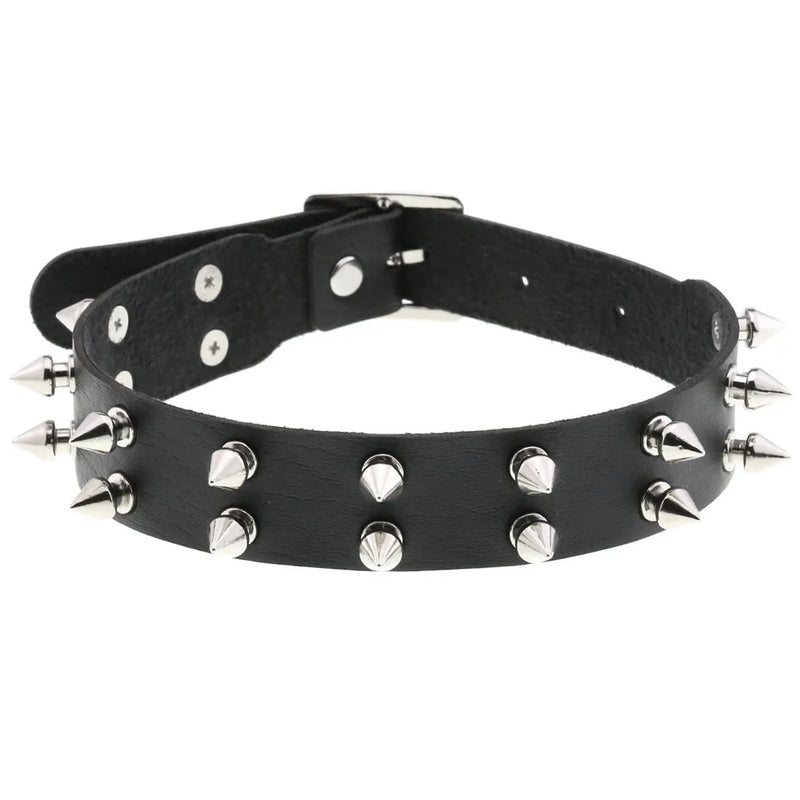 Vintage Charm Gothic Spike Rivet Collar Pendant Leather Pentagram