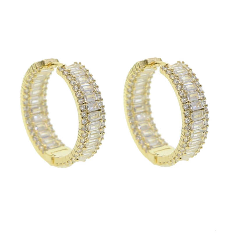 Bling Iced Out CZ Earring Hiphop Hoop Huggie Earrings For Women