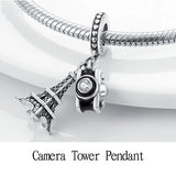 Sterling Silver Travel Charm for Bracelet Necklace, Airplane Earth Jewelry Gift