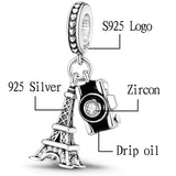 Sterling Silver Travel Charm for Bracelet Necklace, Airplane Earth Jewelry Gift