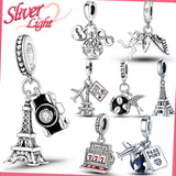 Sterling Silver Travel Charm for Bracelet Necklace, Airplane Earth Jewelry Gift