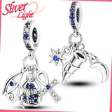 Zircon 925 Silver Galaxy Moon Pendant Charm Bead Bracelet Gift