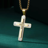 Men's Stainless Steel Cross Necklace with Zircon Setting