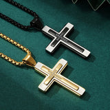 Men's Stainless Steel Cross Necklace with Zircon Setting